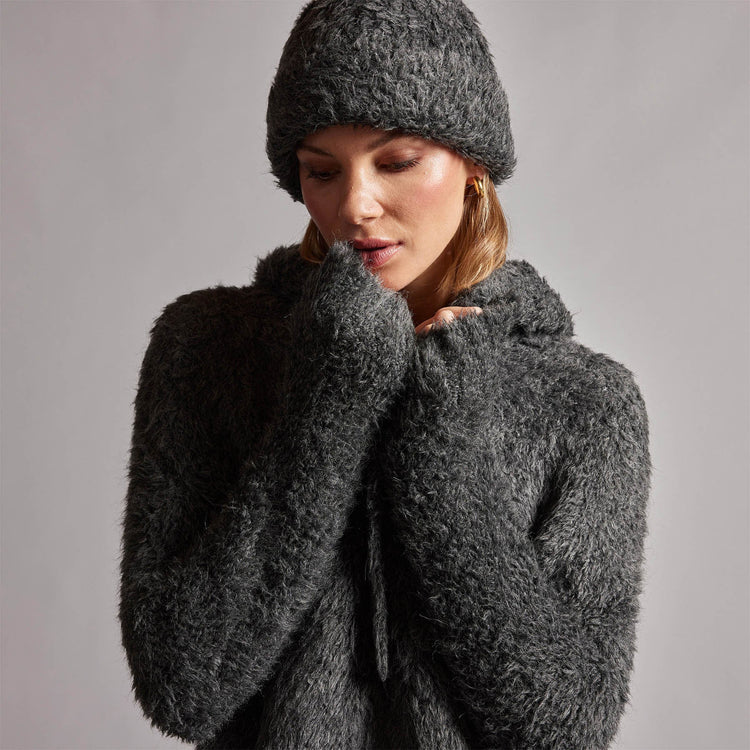 Wool Blend Sherpa Beanie in Anthracite | James Perse Los Angeles