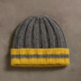 Cashmere Stripe Rib Beanie  in Thunder/Straw | James Perse Los Angeles