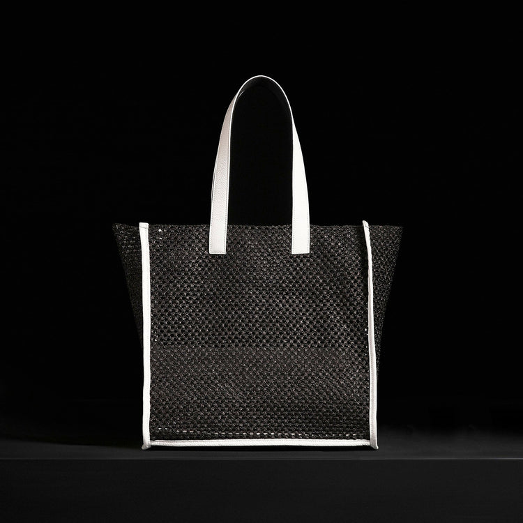 Raffia Tote in Black Sea | James Perse Los Angeles