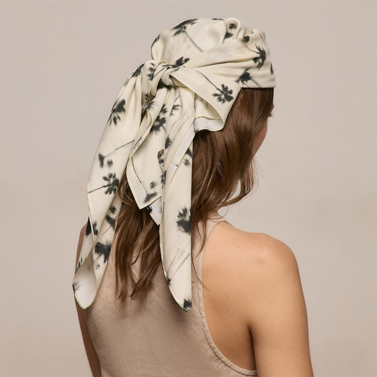 Printed Washed Silk Scarf in Allover Palm Print | James Perse Los Angeles