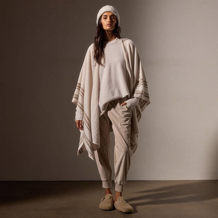 Recycled Cashmere Striped Poncho in Pearl | James Perse Los Angeles / Womens
