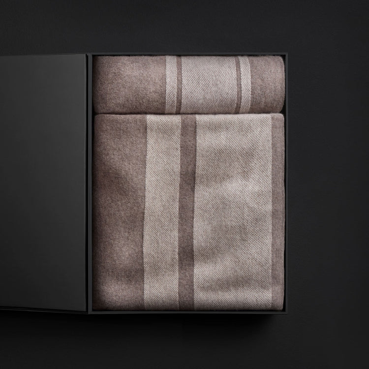Baja Stripe Knit Blanket & Sham Gift Set In Taupe Melange/Ivory | James Perse Los Angeles
