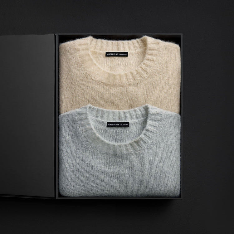 Women's Lightweight Textured Cashmere Crew Gift Set in Gypsophila/Ivory | James Perse Los Angeles