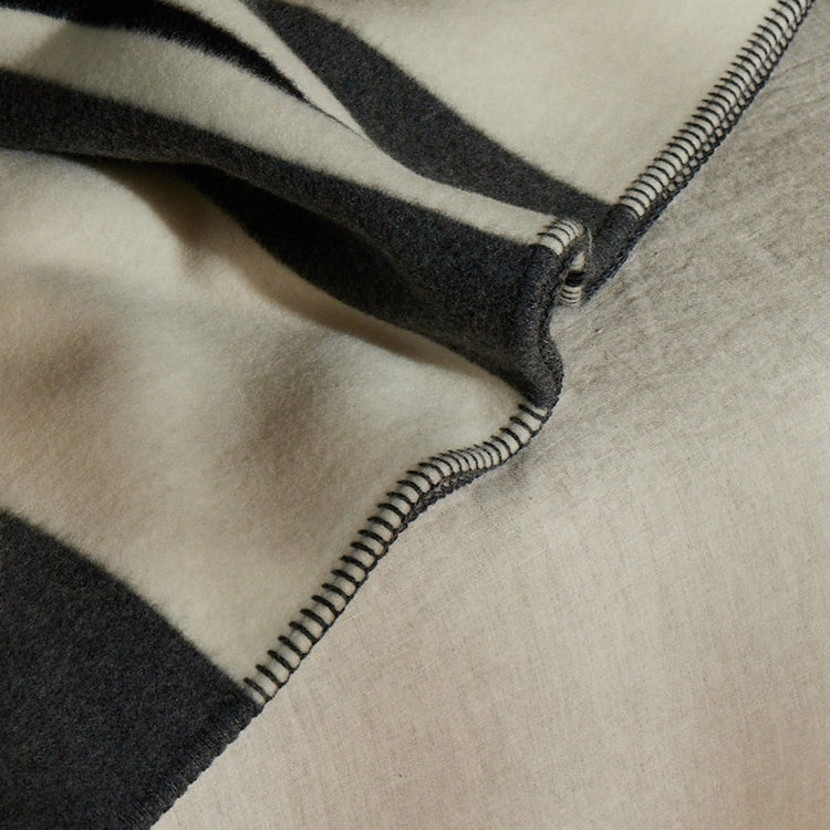 Wool Cashmere Stripe Blanket in Ivory/Charcoal/Black | James Perse Los Angeles