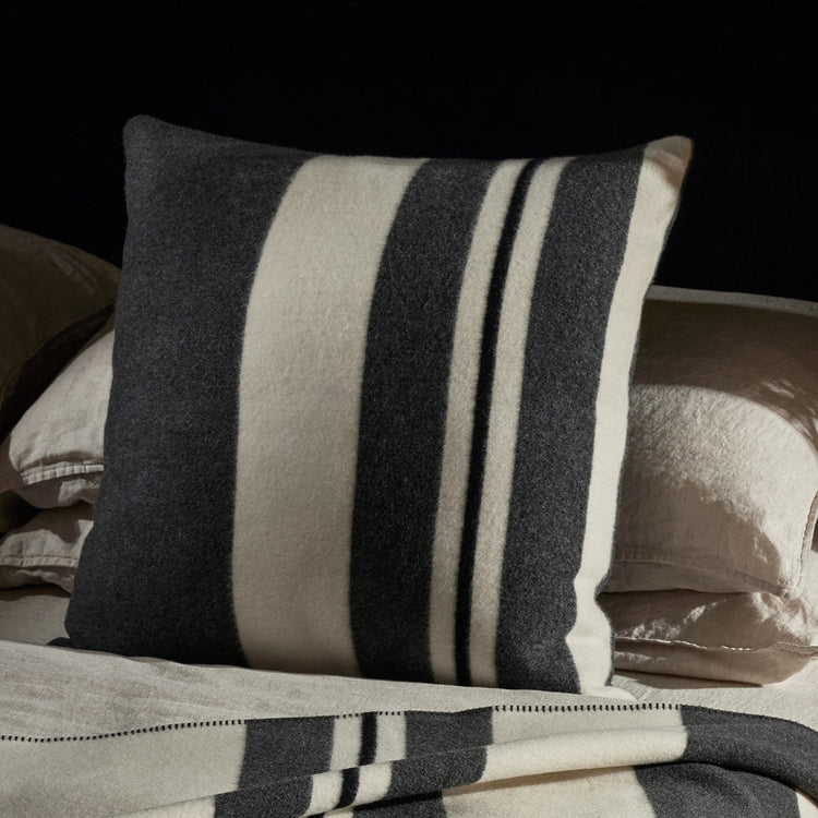 Wool Cashmere Stripe Sham in Ivory/Charcoal/Black | James Perse Los Angeles