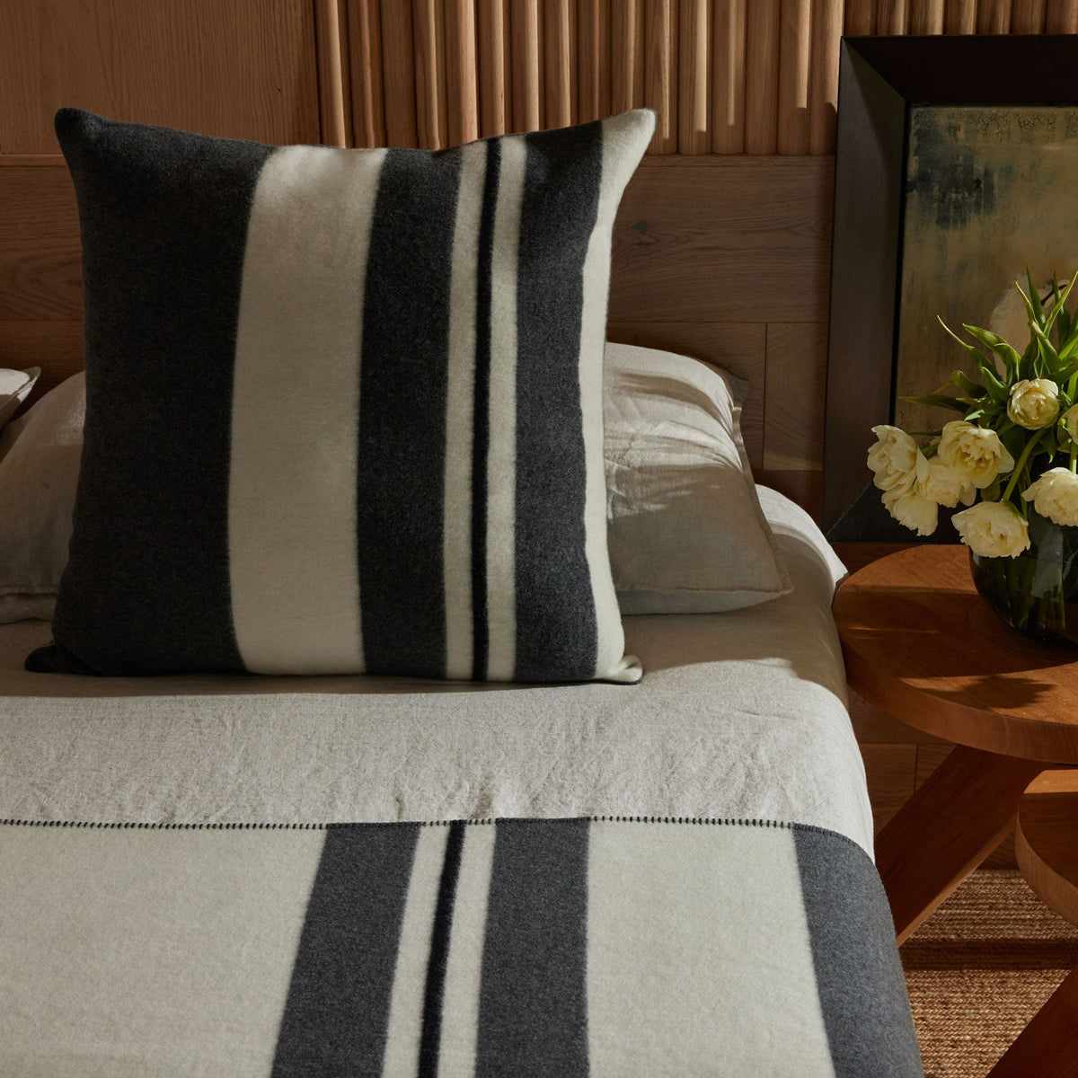 Wool Cashmere Stripe Sham in Ivory/Charcoal/Black | James Perse Los Angeles