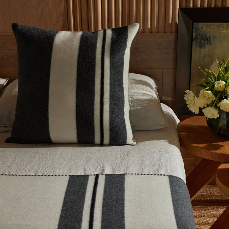 Wool Cashmere Stripe Sham in Ivory/Charcoal/Black | James Perse Los Angeles