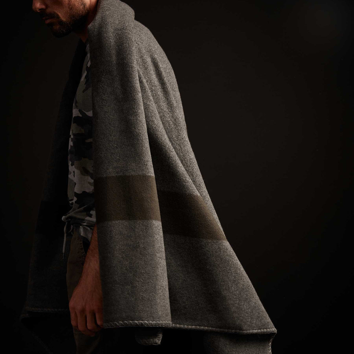 Brushed Cashmere Wool Surplus Blanket in Charcoal/Marsh | James Perse Los Angeles
