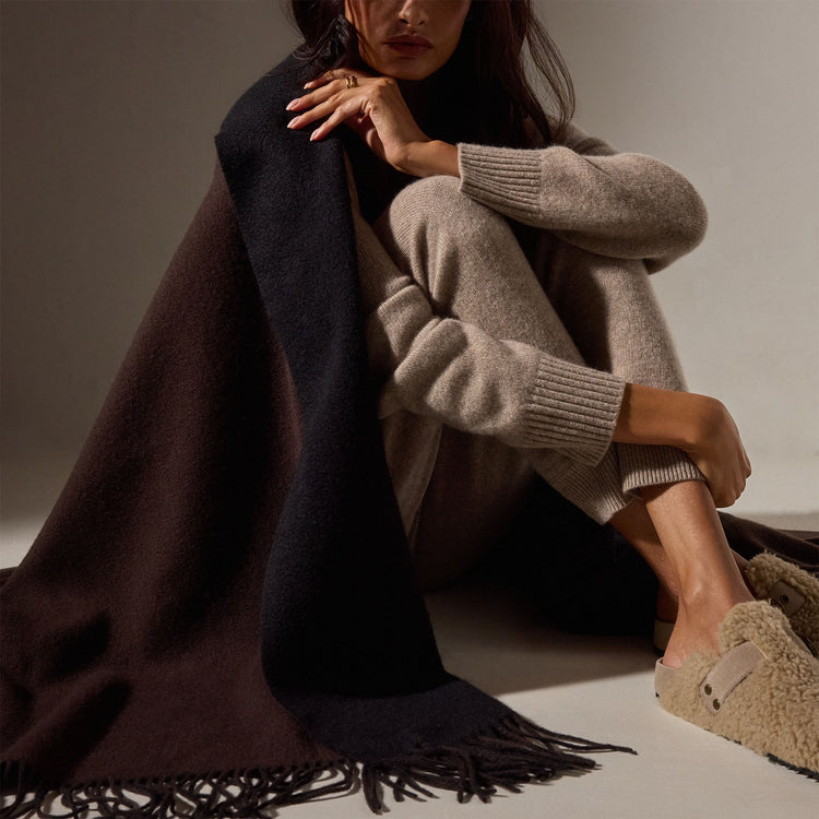Double Sided Woven Cash Blanket  in Black/Kona | James Perse Los Angeles