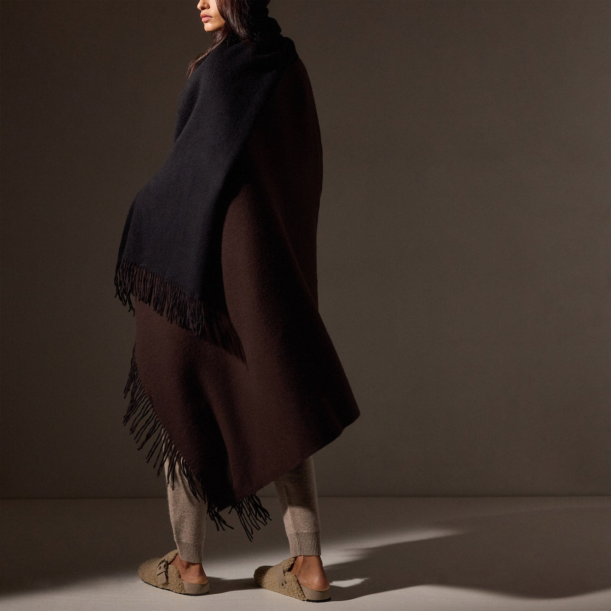 Double Sided Woven Cash Blanket  in Black/Kona | James Perse Los Angeles