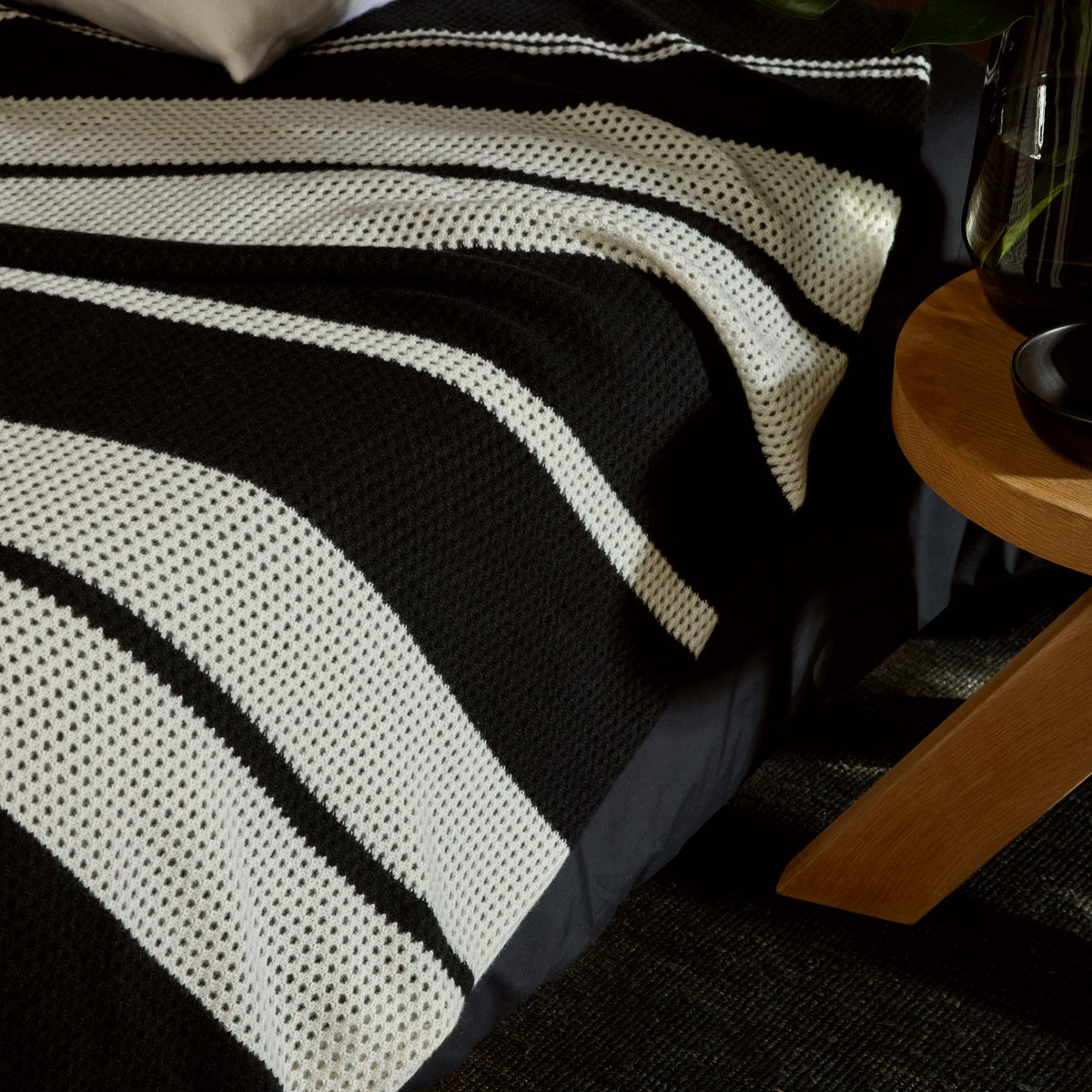 Open Knit Striped Blanket in Black/Ivory | James Perse Los Angeles