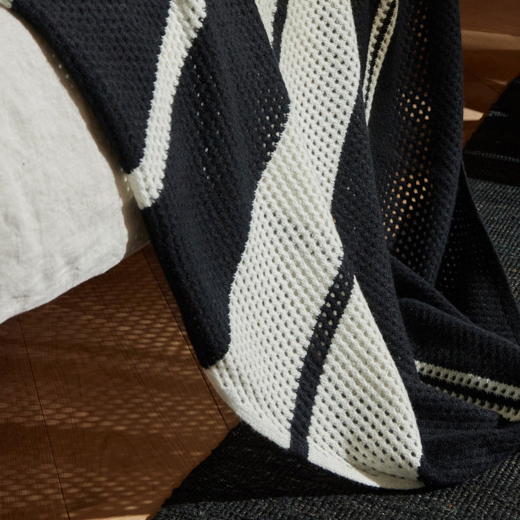 Open Knit Striped Blanket in Black/Ivory | James Perse Los Angeles