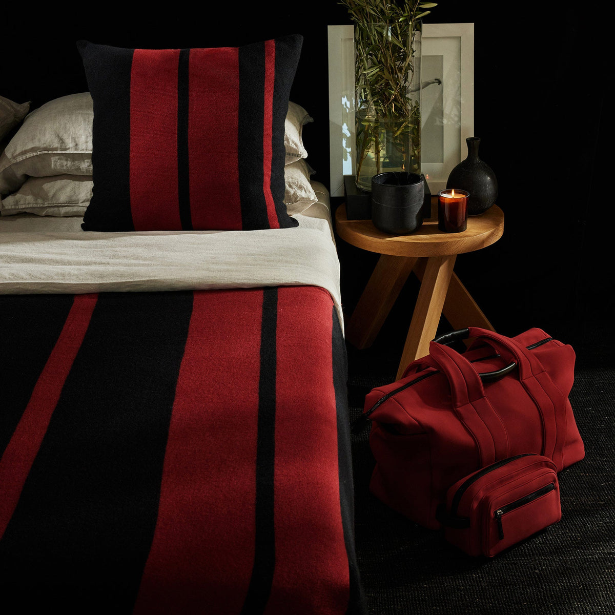 Cashmere Stripe Knit Blanket in Black/Sunstone | James Perse Los Angeles