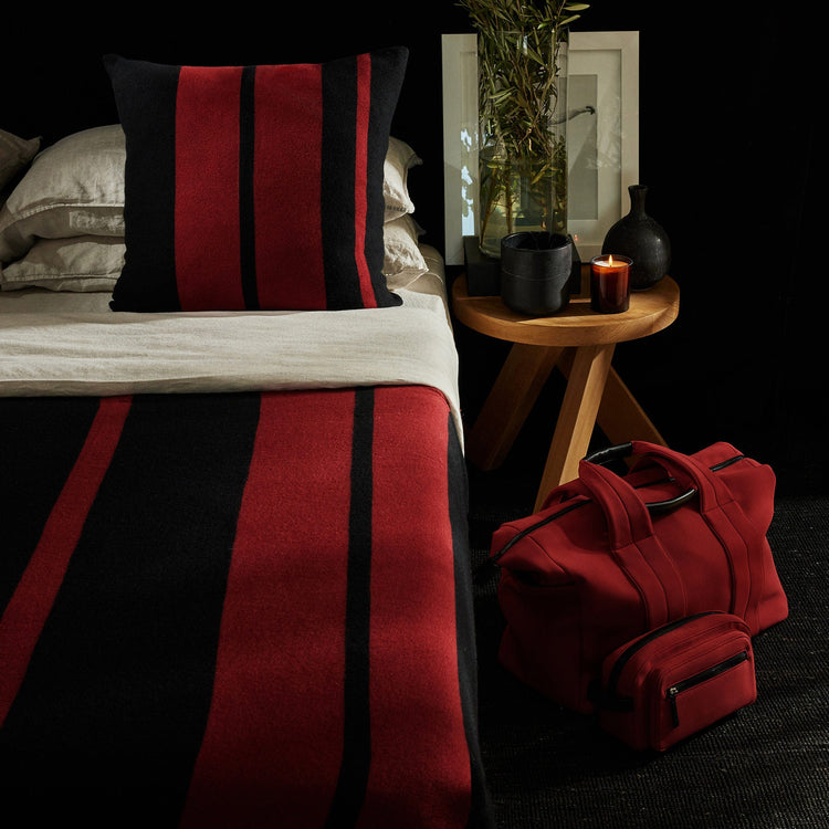 Cashmere Stripe Knit Blanket in Black/Sunstone | James Perse Los Angeles