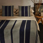 Cashmere Stripe Knit Blanket in Heather Grey/Navy | James Perse Los Angeles