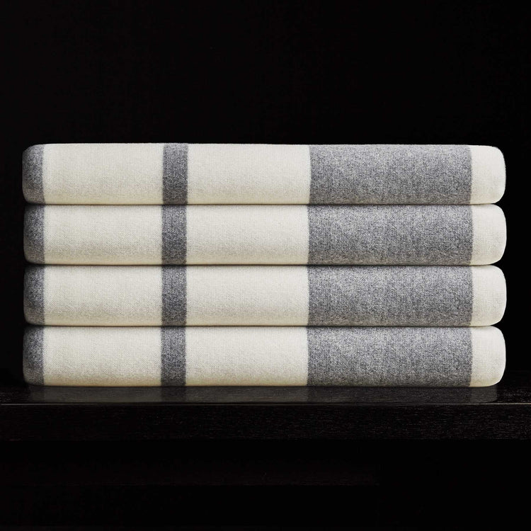 Cashmere Stripe Knit Blanket in Heather Grey/White | James Perse Los Angeles