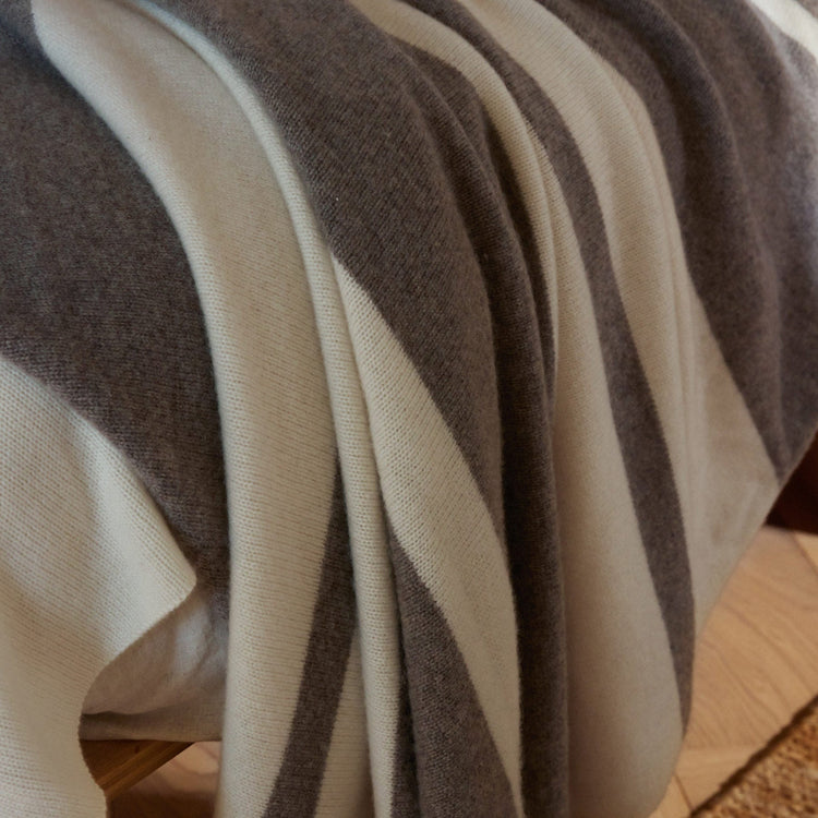 Cashmere Stripe Knit Blanket in Taupe Melange/White | James Perse Los Angeles