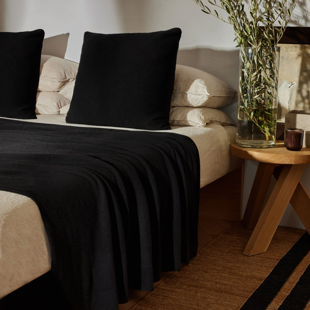 Cashmere Knit Blanket in Black | James Perse Los Angeles