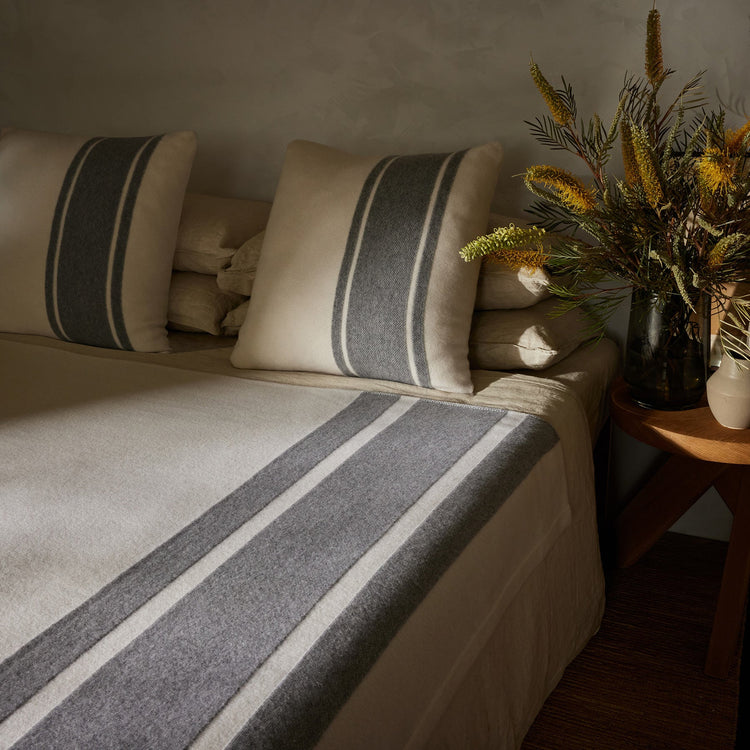 Baja Stripe Knit Blanket in Ivory/Heather Grey | James Perse Los Angeles