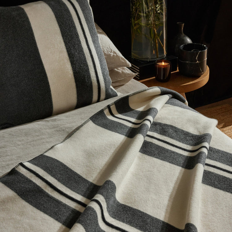 Wool Cashmere Stripe Blanket in Ivory/Charcoal/Black | James Perse Los Angeles