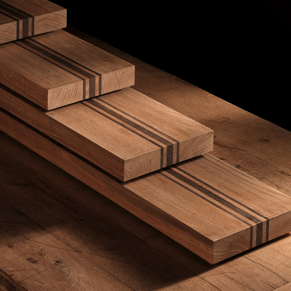 9X20" Teak Serving Board with Triple Stripe in Teak/Natural Finish | James Perse Los Angeles 