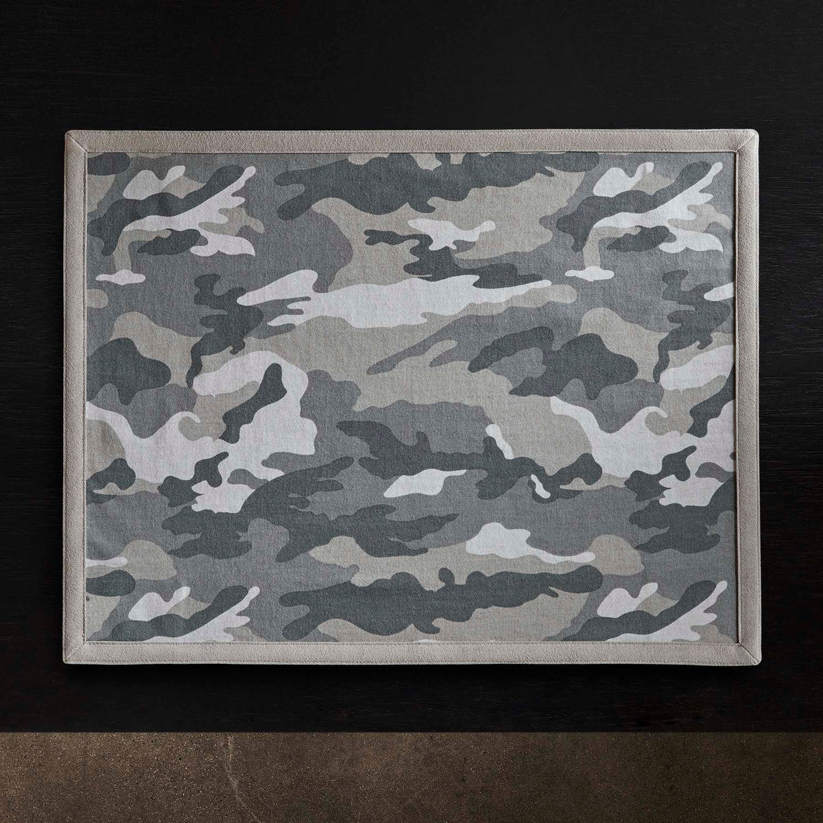Camo Placemat w/ Suede Trim in Arctic Camo/Light Grey | James Perse Los Angeles