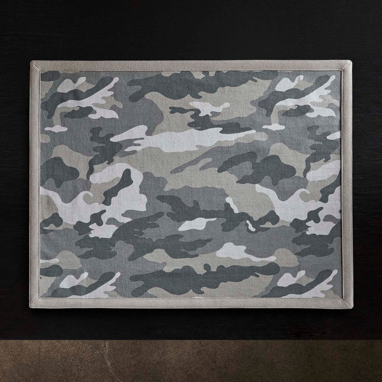 Camo Placemat w/ Suede Trim in Arctic Camo/Light Grey | James Perse Los Angeles