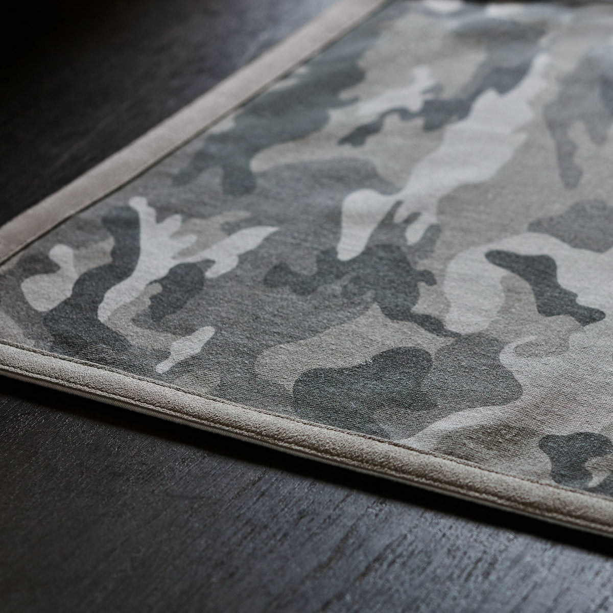Camo Placemat w/ Suede Trim in Arctic Camo/Light Grey | James Perse Los Angeles