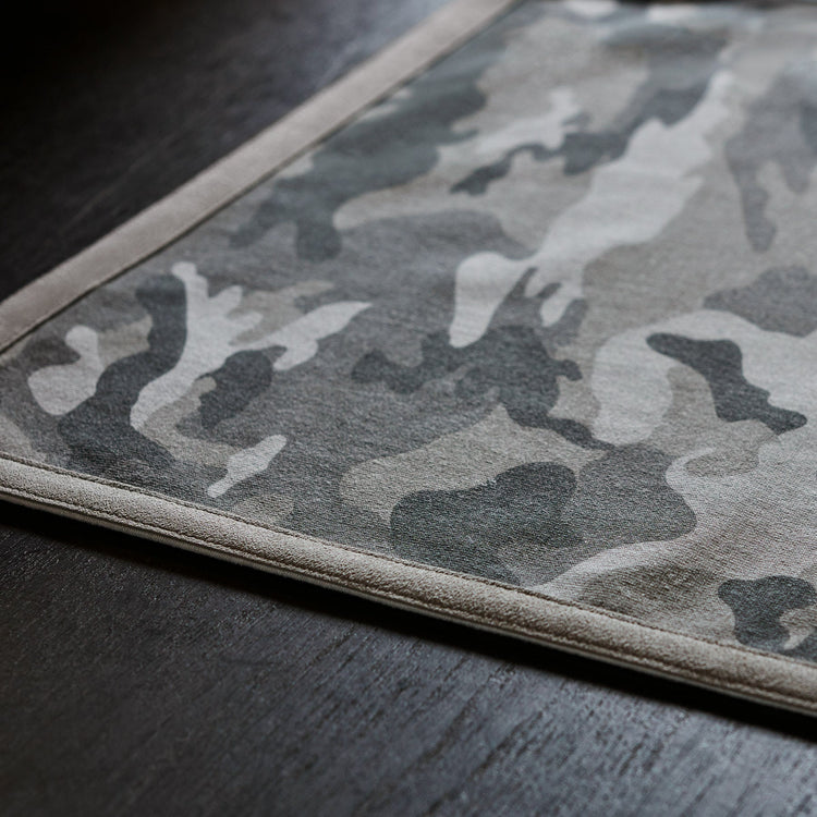 Camo Placemat w/ Suede Trim in Arctic Camo/Light Grey | James Perse Los Angeles