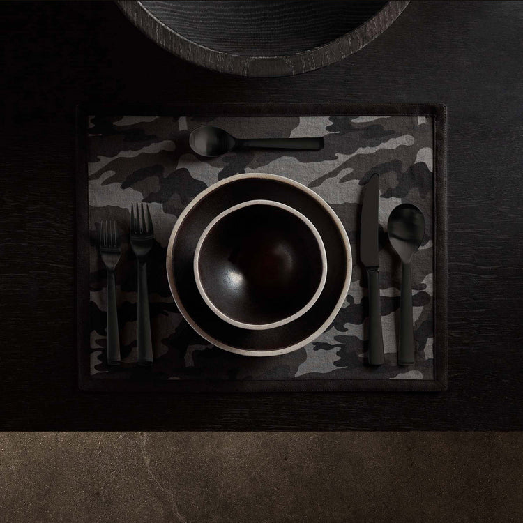 Camo Placemat w/ Suede Trim in Night Camo/Black | James Perse Los Angeles