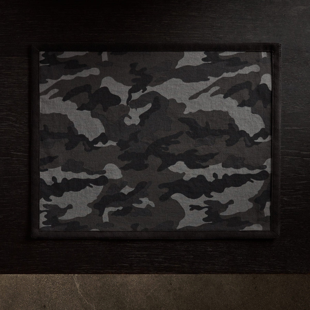 Camo Placemat w/ Suede Trim in Night Camo/Black | James Perse Los Angeles