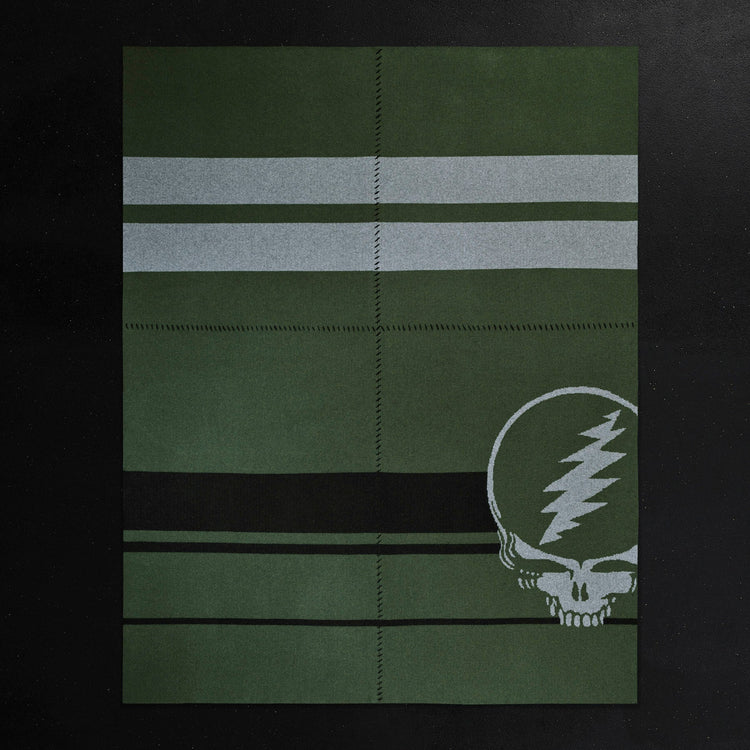 Grateful Dead Cashmere Blanket in Military Green/Grey Smoke/Black | James Perse Los Angeles