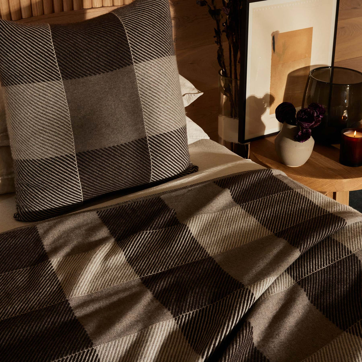 Vintage Plaid Cashmere Blanket in Natural/Brown/Ivory | James Perse Los Angeles