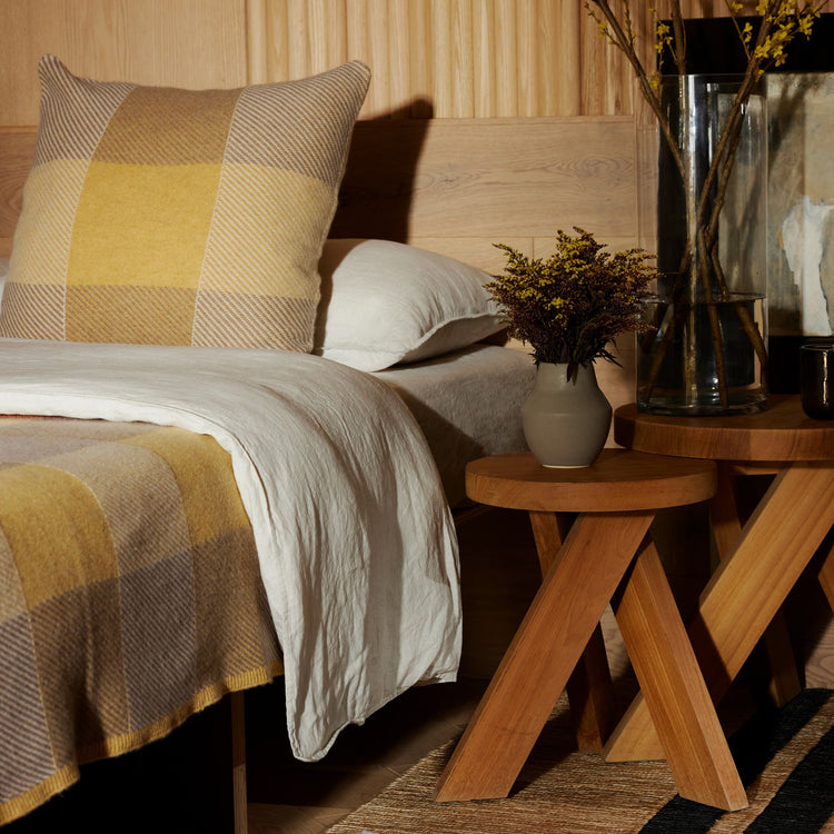Vintage Plaid Cashmere Blanket in Vintage Yellow/ Flannel/ Ivory | James Perse Los Angeles