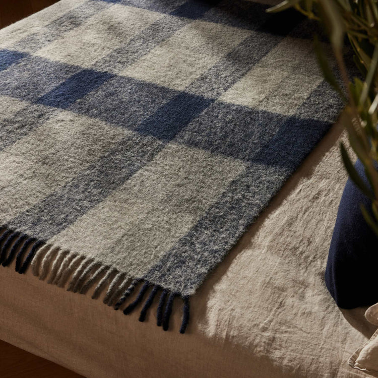 Plaid Alpaca Wool Throw in Navy | James Perse Los Angeles