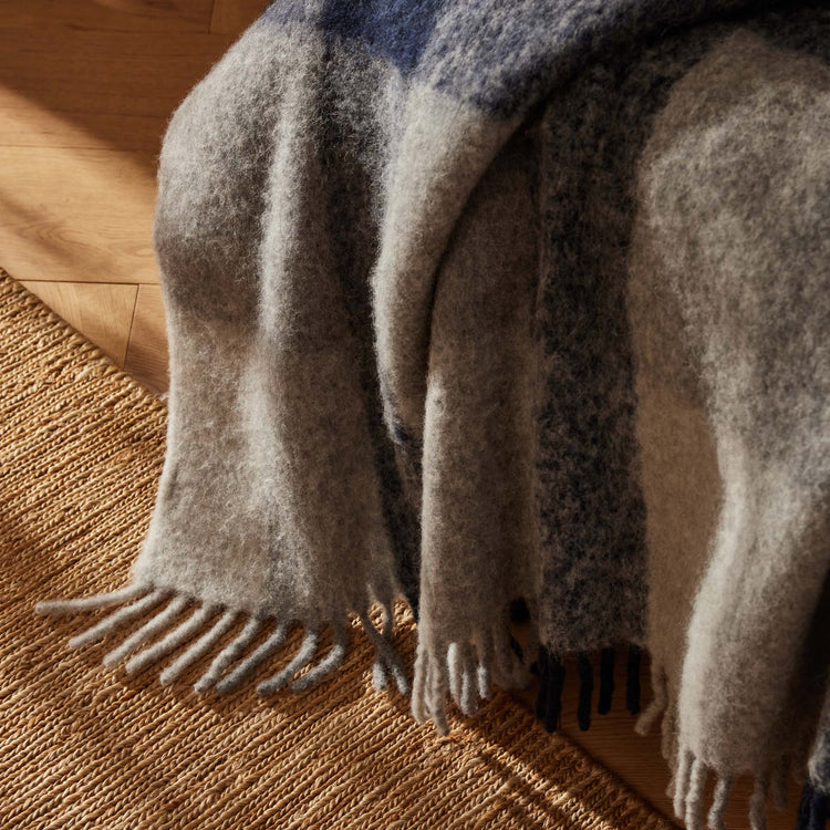Plaid Alpaca Wool Throw in Navy | James Perse Los Angeles