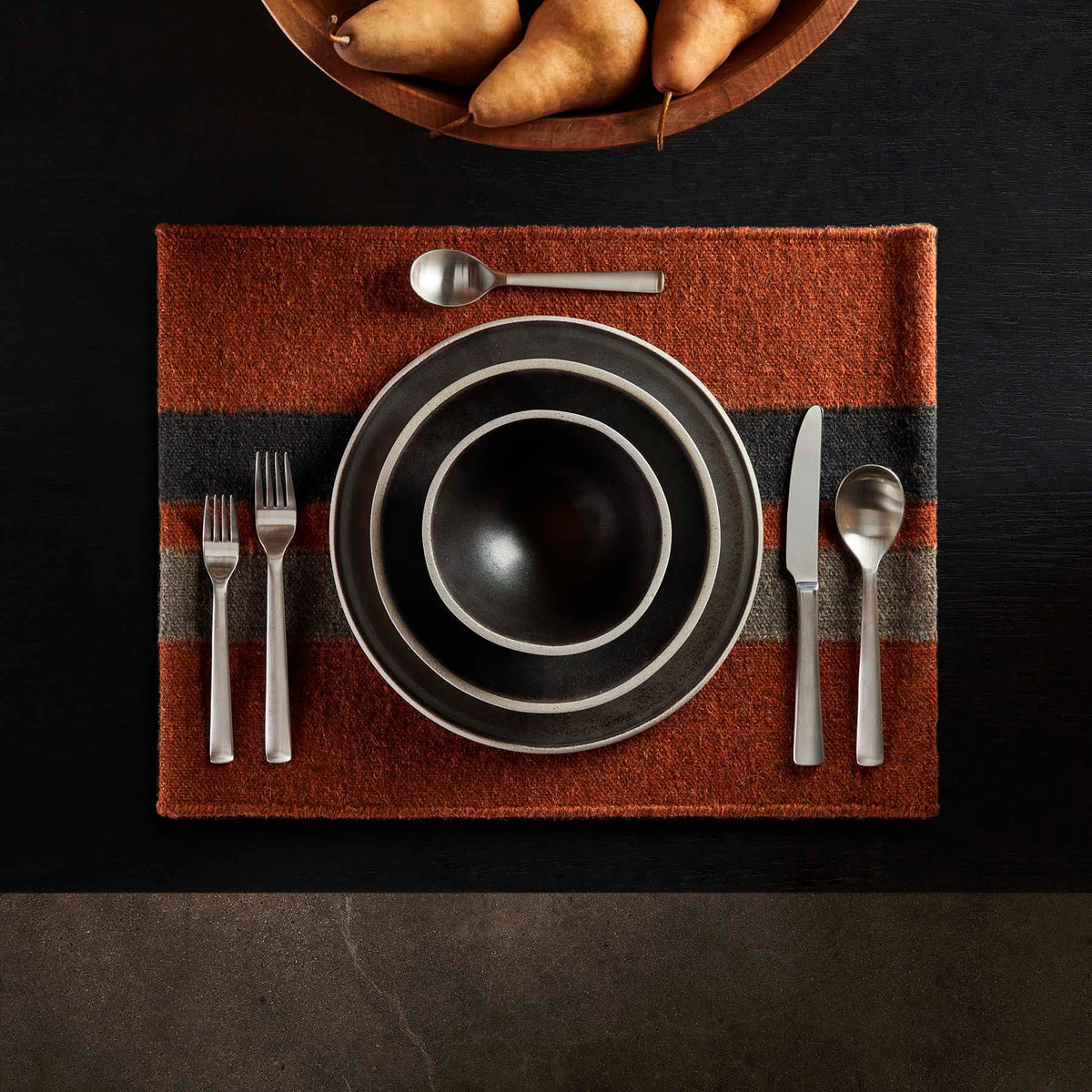 Placemat Wool Double Stripe in Ochre/Blk Marl/Flint | James Perse Los Angeles