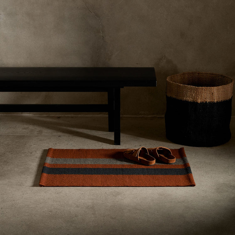 Double Stripe Door Mat 2Ft X 3Ft - Ochre/Blk Marl/Flint | James Perse Los Angeles