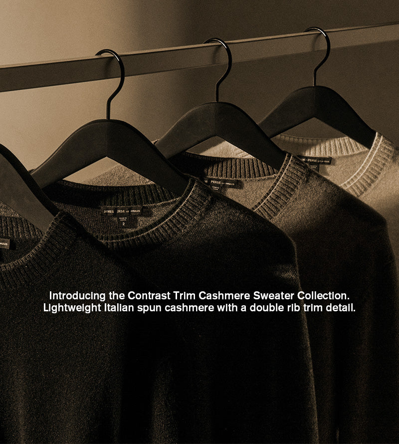 Contrast Trim Cashmere Crew - Mid Grey/Forest