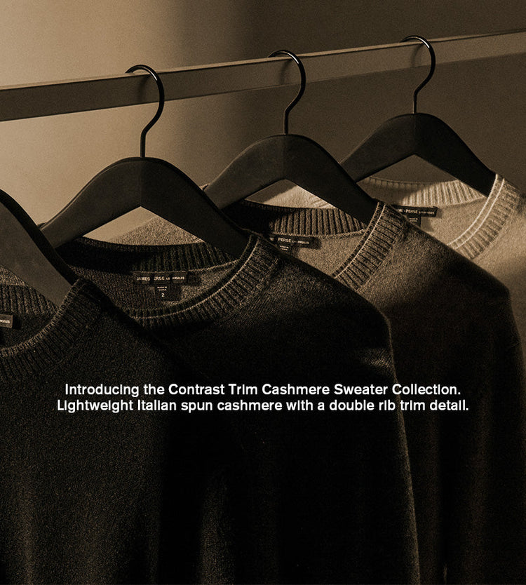 Contrast Trim Cashmere Crew - Stucco/Ivory