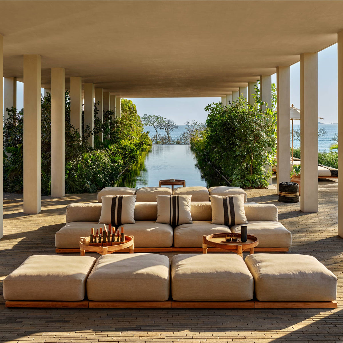 Patio Striped Linen Euro Pillow in Souris/Black Stripes | James Perse Los Angeles
