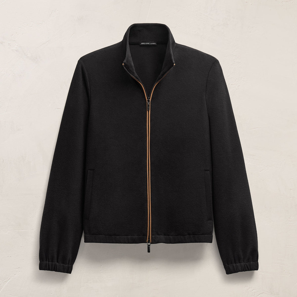 Brushed Cotton Suede Piped Track Jacket in Black/Whiskey | James Perse Los Angeles FLAT
