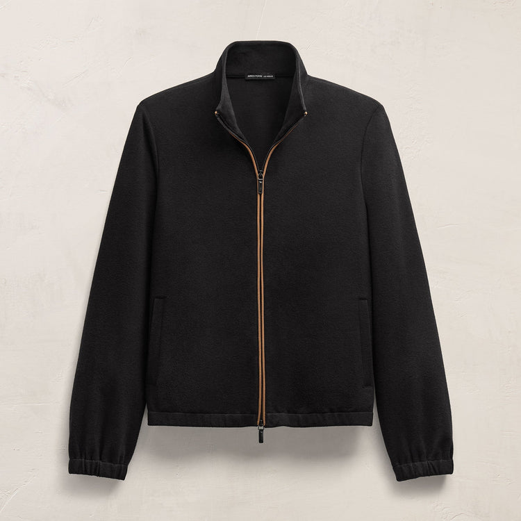 Brushed Cotton Suede Piped Track Jacket in Black/Whiskey | James Perse Los Angeles FLAT