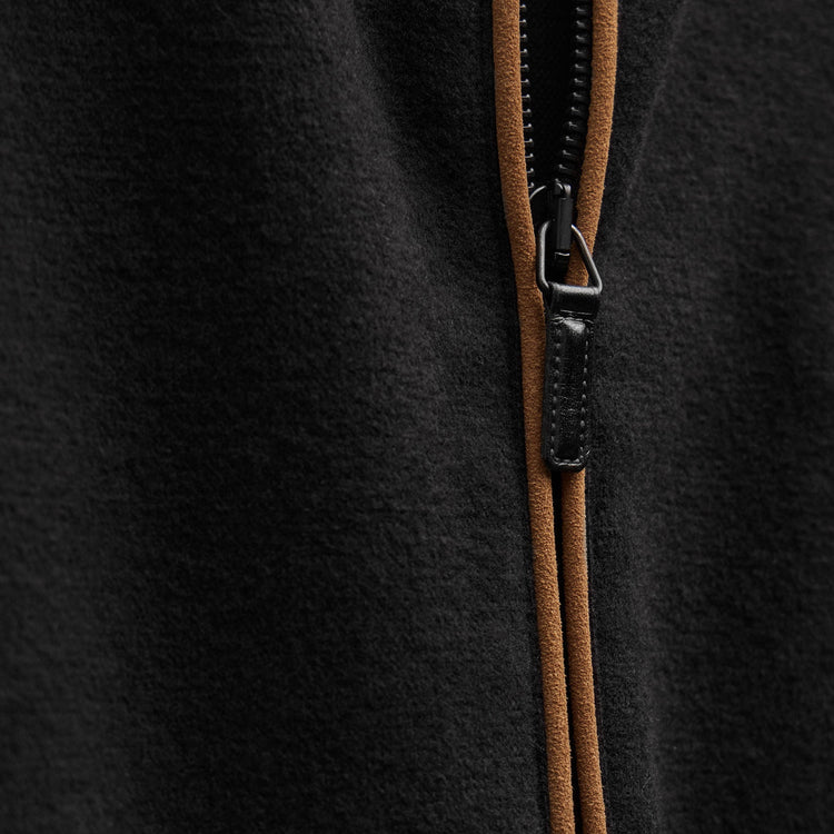 Brushed Cotton Suede Piped Track Jacket in Black/Whiskey | James Perse Los Angeles FLAT
