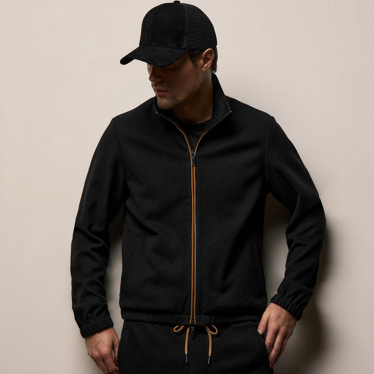 Brushed Cotton Piped Jacket in Black/Whiskey | James Perse Los Angeles