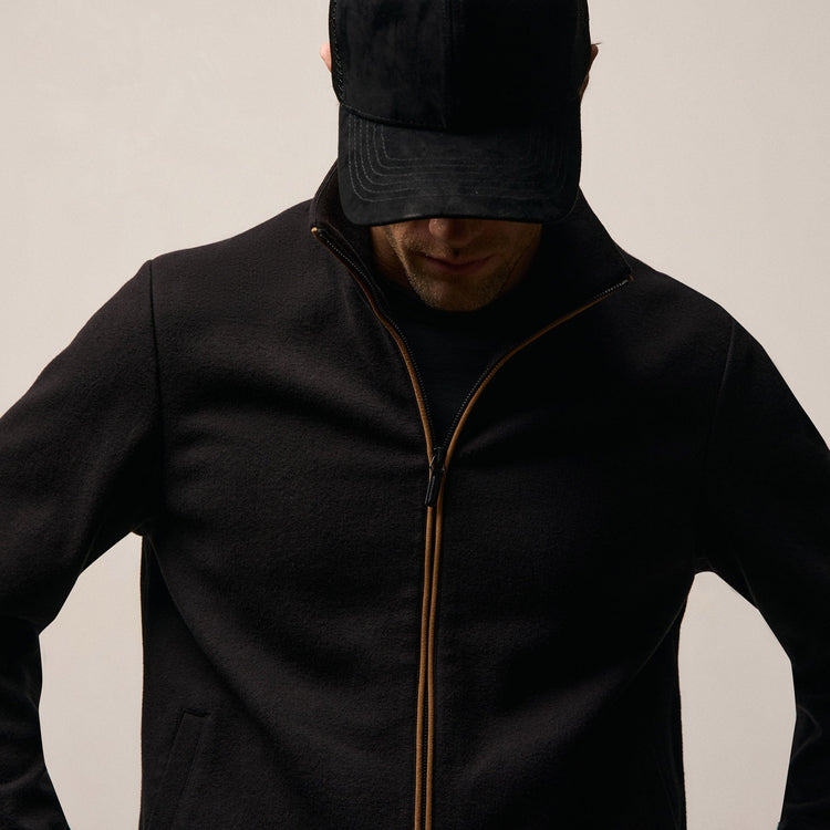 Brushed Cotton Piped Jacket in Black/Whiskey | James Perse Los Angeles