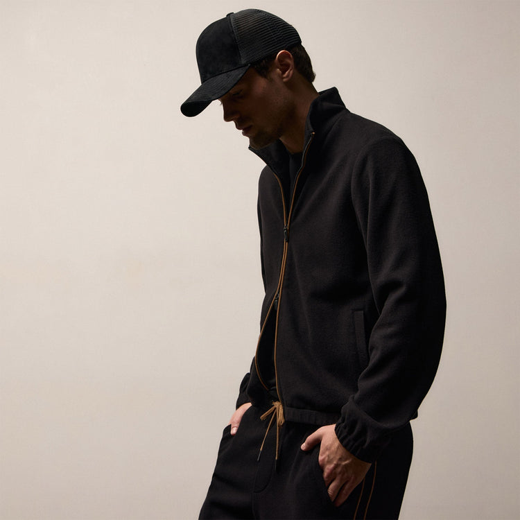 Brushed Cotton Piped Jacket in Black/Whiskey | James Perse Los Angeles