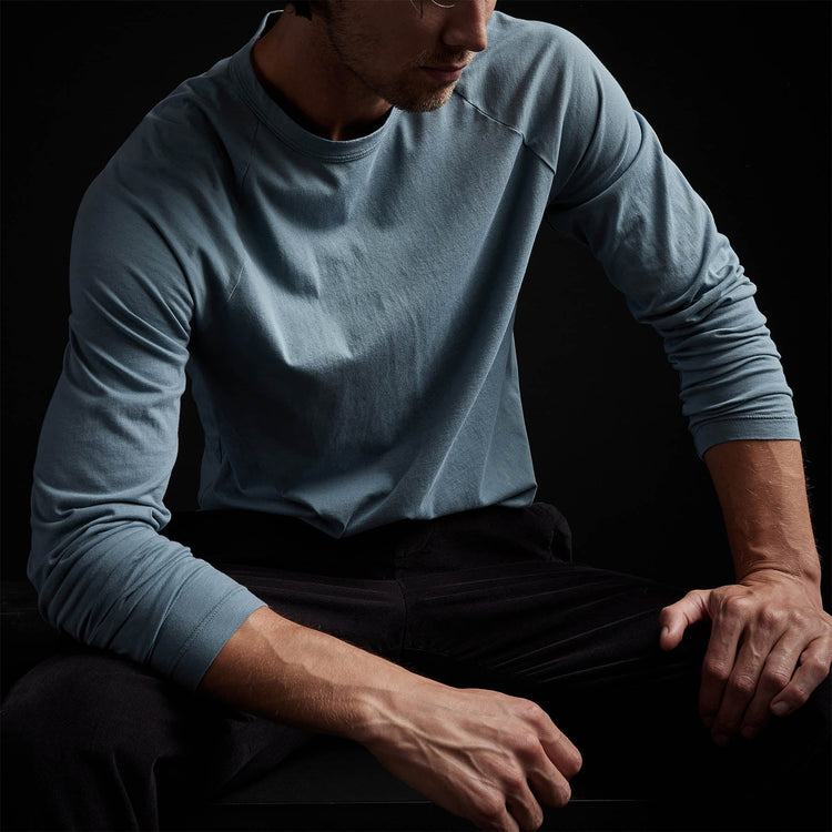 Brushed Jersey Raglan Crew in Blue Marble | James Perse Los Angeles