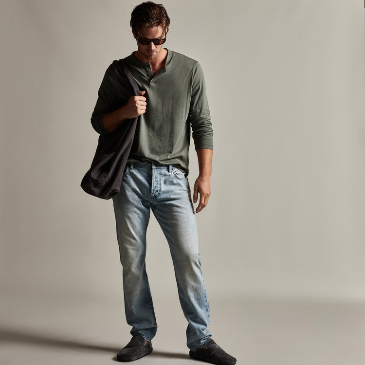 Brushed Elevated Jersey Long Sleeve Henley in Alligator | James Perse Los Angeles