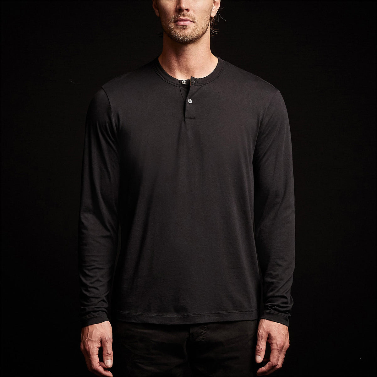 Brushed Elevated Jersey Long Sleeve Henley in Black | James Perse Los Angeles